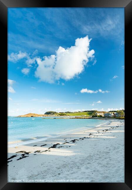 The beach at Old Grimsby, Tresco, Isles of Scilly, Framed Print by Justin Foulkes