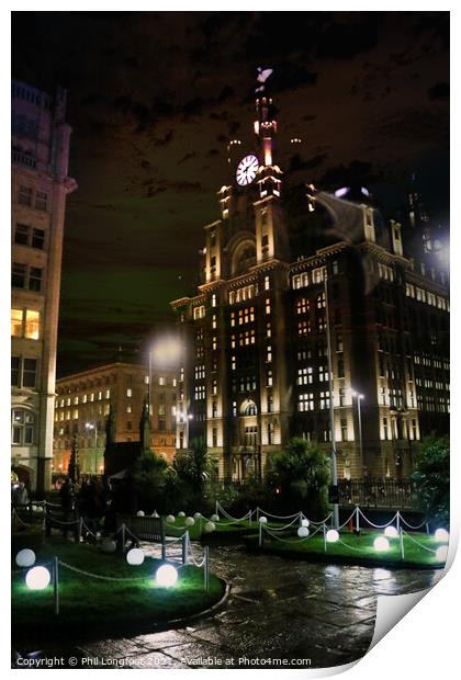 Royal Liver Building lit up Print by Phil Longfoot