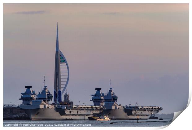 Majestic Warships in Portsmouth Harbour Print by Paul Chambers