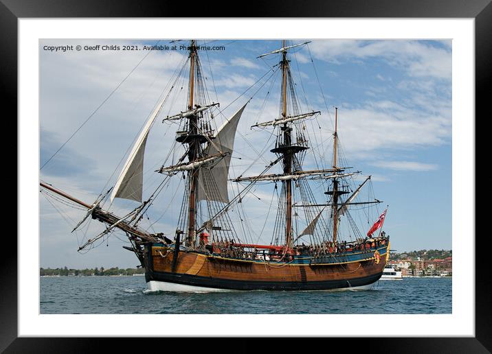 Tall Ship Endeavour, Navy Centenary. Framed Mounted Print by Geoff Childs