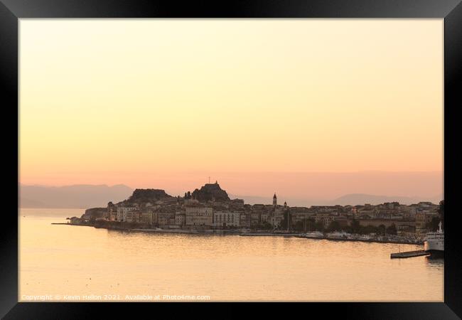 Dawn over Corfu Town, Greece Framed Print by Kevin Hellon