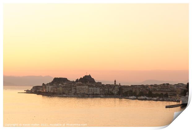 Dawn over Corfu Town, Greece Print by Kevin Hellon