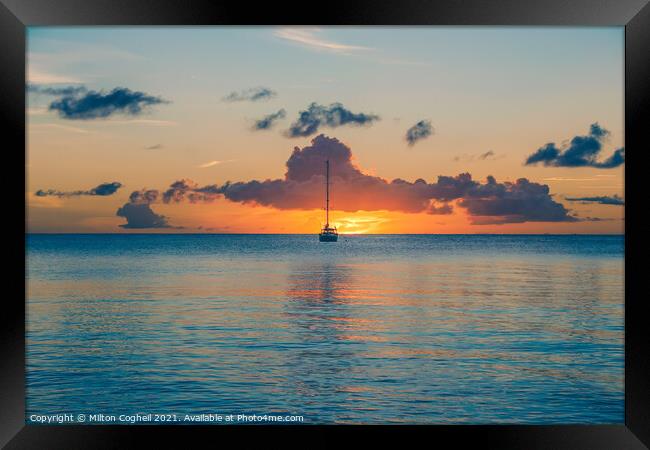 Tranquil sunset at Rodney Bay, St Lucia Framed Print by Milton Cogheil