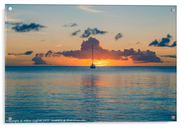 Tranquil sunset at Rodney Bay, St Lucia Acrylic by Milton Cogheil
