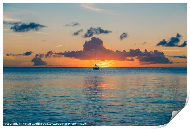 Tranquil sunset at Rodney Bay, St Lucia Print by Milton Cogheil