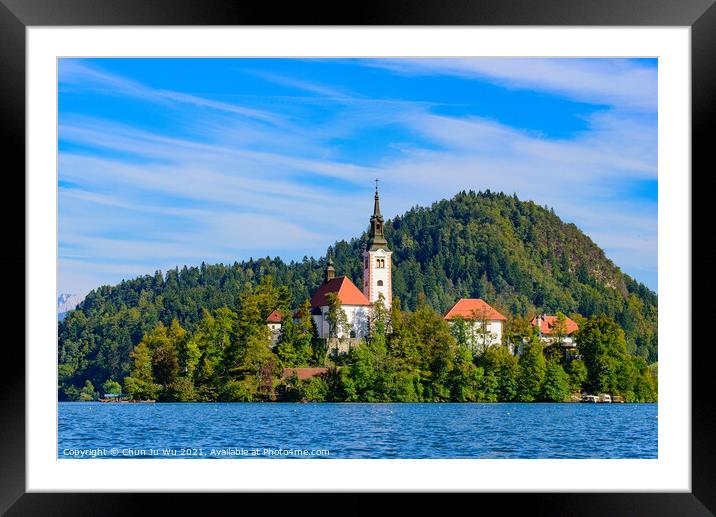 Bled Island on Lake Bled, a popular tourist destination in Slovenia Framed Mounted Print by Chun Ju Wu