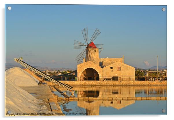 The Windmill on the Salt Flats of Trapani  Acrylic by Alexandra Lavizzari