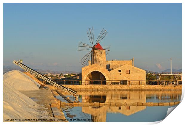 The Windmill on the Salt Flats of Trapani  Print by Alexandra Lavizzari