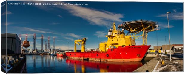 Rescue oil and wind service ship in Esbjerg harbor, Denmark Canvas Print by Frank Bach
