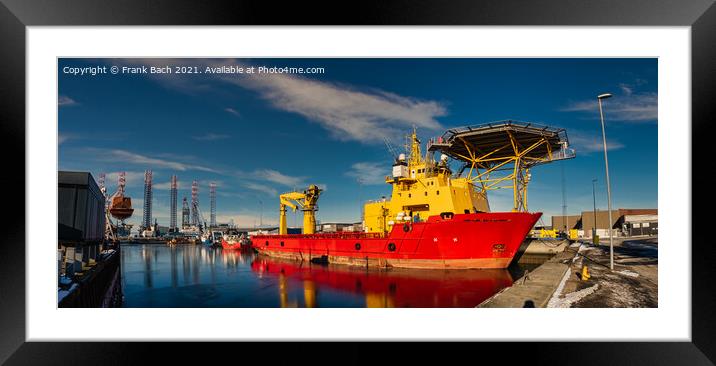 Rescue oil and wind service ship in Esbjerg harbor, Denmark Framed Mounted Print by Frank Bach
