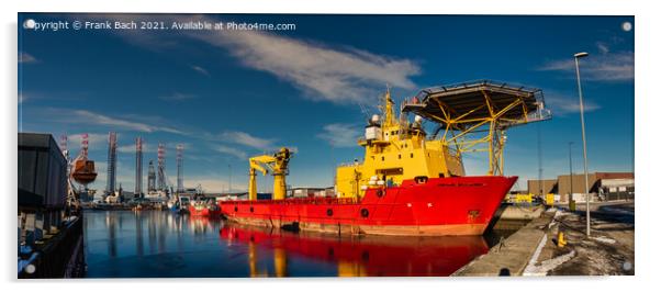 Rescue oil and wind service ship in Esbjerg harbor, Denmark Acrylic by Frank Bach