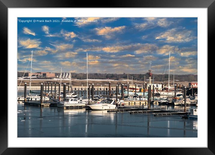 New marina in Esbjerg harbor at the North Sea coast, Denmark Framed Mounted Print by Frank Bach