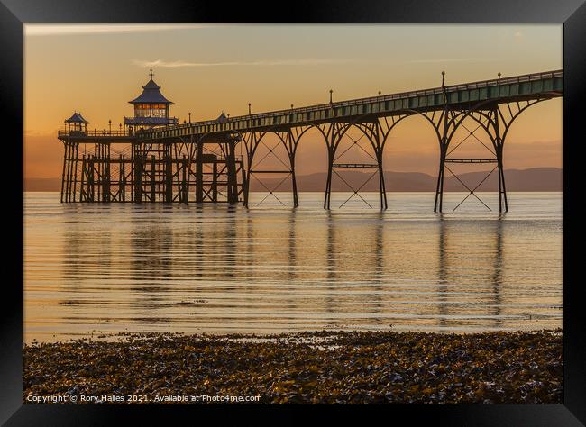 Clevedon Pier on a calm evening Framed Print by Rory Hailes