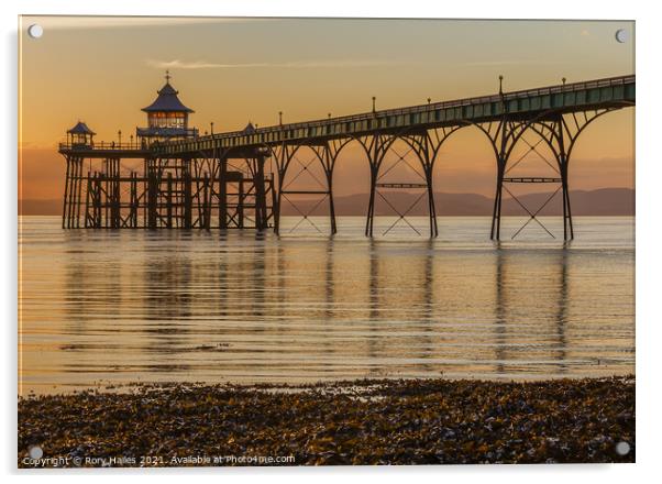 Clevedon Pier on a calm evening Acrylic by Rory Hailes