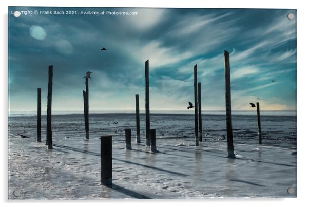 Poles on Hjerting public beach promenade in Esbjerg, Denmark Acrylic by Frank Bach
