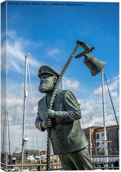 Captain Cat Statue Swansea Marina South Wales Canvas Print by Nick Jenkins