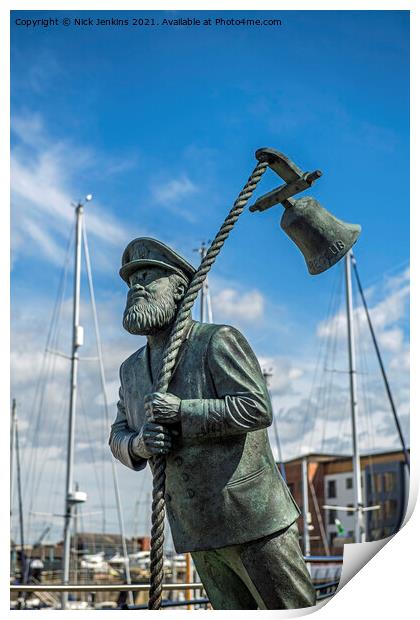 Captain Cat Statue Swansea Marina South Wales Print by Nick Jenkins