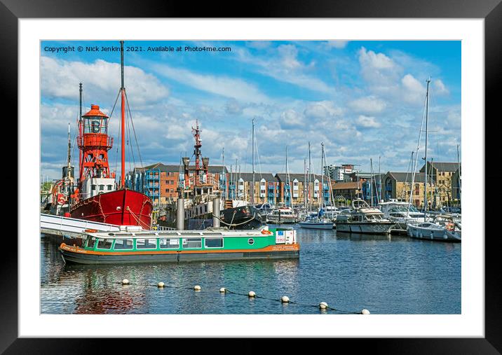 Swansea Marina South Wales with Moorings  Framed Mounted Print by Nick Jenkins