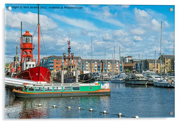 Swansea Marina South Wales with Moorings  Acrylic by Nick Jenkins