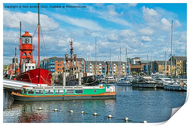 Swansea Marina South Wales with Moorings  Print by Nick Jenkins