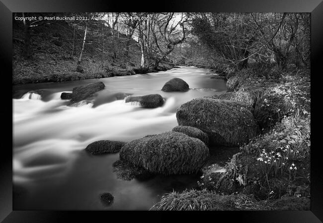 Afon Dwyfor River in Winter Black and White Framed Print by Pearl Bucknall
