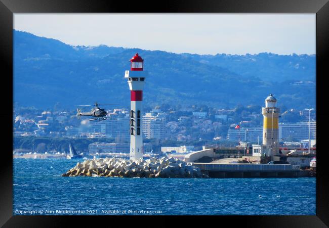 Coming into Land in Cannes Framed Print by Ann Biddlecombe