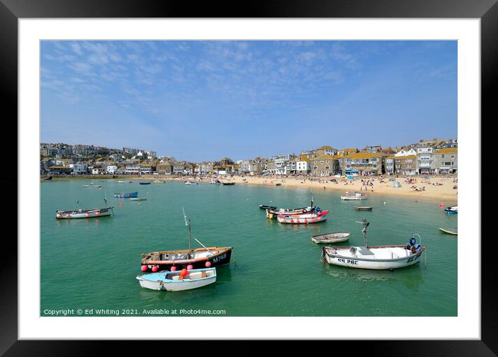 Fishing boats in St Ives Harbour Framed Mounted Print by Ed Whiting