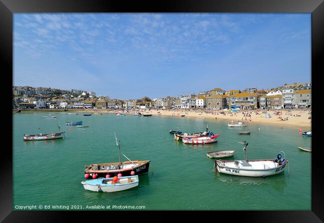 Fishing boats in St Ives Harbour Framed Print by Ed Whiting