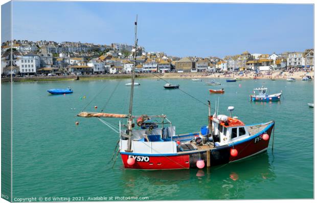 Little red boat, St Ives. Canvas Print by Ed Whiting