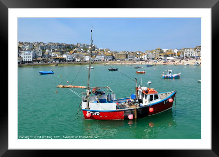 Little red boat, St Ives. Framed Mounted Print by Ed Whiting
