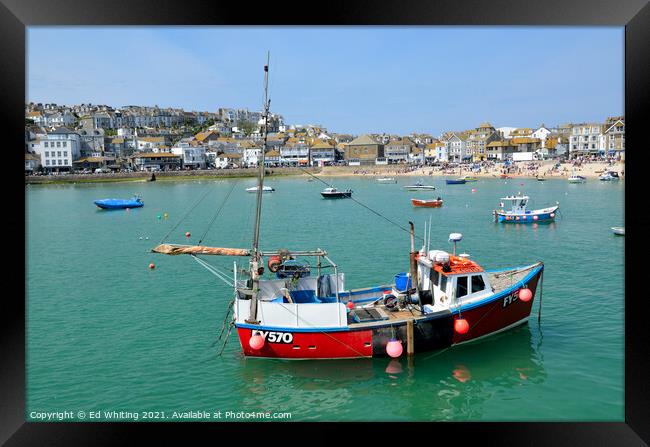 Little red boat, St Ives. Framed Print by Ed Whiting