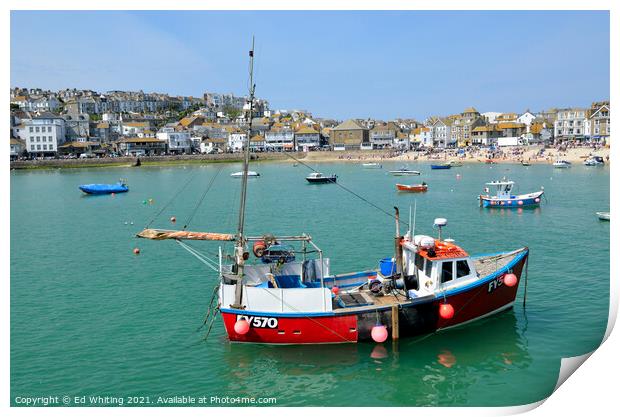 Little red boat, St Ives. Print by Ed Whiting