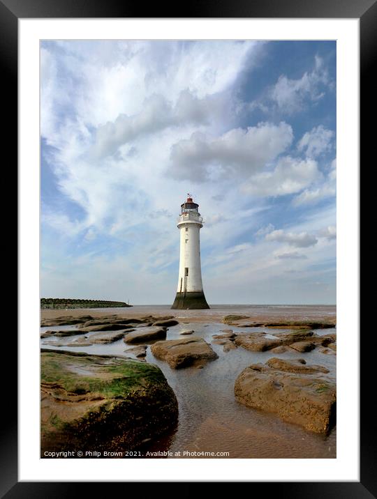 New Brighton Lighthouse, The Wirral, Uk Framed Mounted Print by Philip Brown