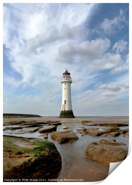 New Brighton Lighthouse, The Wirral, Uk Print by Philip Brown
