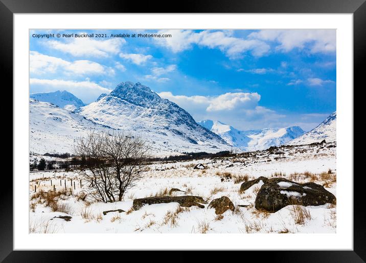 Winter Snow in Ogwen Valley with Mount Tryfan in S Framed Mounted Print by Pearl Bucknall