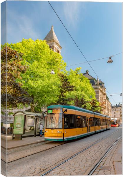 Norrkoping Stationary Tram Canvas Print by Antony McAulay