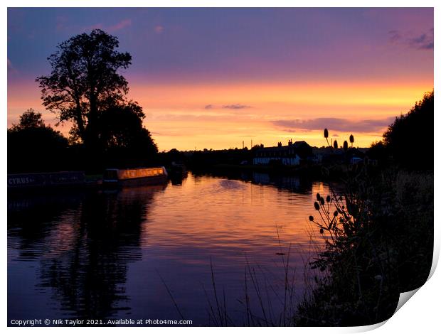 Sunset on the Gloucester and Sharpness Canal Print by Nik Taylor