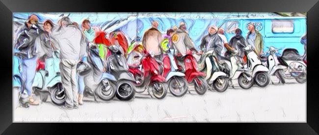 Scooter Rally Scene Framed Print by Beryl Curran