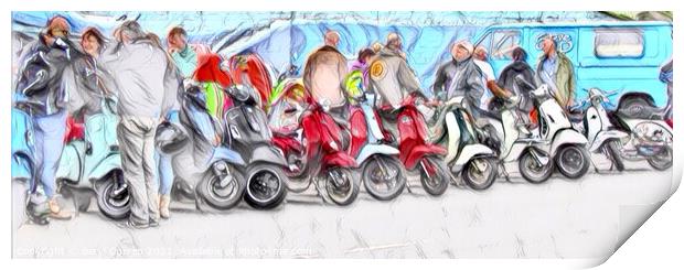 Scooter Rally Scene Print by Beryl Curran