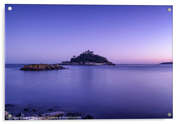 St Michaels mount Cornwall blue hour Acrylic by kathy white