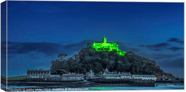 St Michael’s Mount lit green for St Patrick’s Day Canvas Print by kathy white