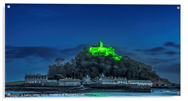 St Michael’s Mount lit green for St Patrick’s Day Acrylic by kathy white
