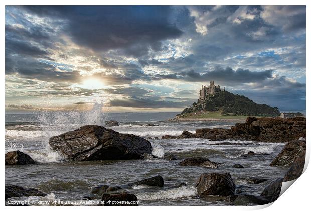 St Michaels mount Cornwall with a splash Print by kathy white