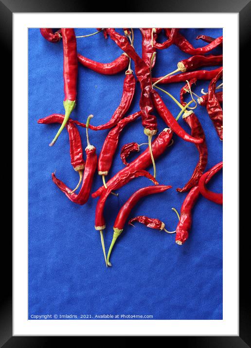 Red Chilli Peppers on Blue Framed Mounted Print by Imladris 