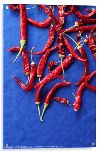 Red Chilli Peppers on Blue Acrylic by Imladris 