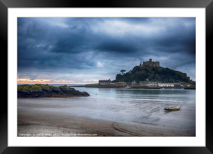 St Michaels mount Cornwall waiting for the tide Framed Mounted Print by kathy white