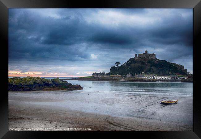 St Michaels mount Cornwall waiting for the tide Framed Print by kathy white