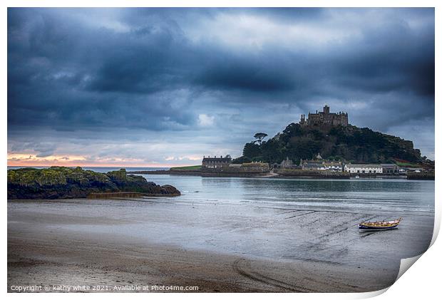 St Michaels mount Cornwall waiting for the tide Print by kathy white