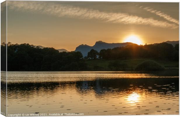 Sunset, Loughrigg Tarn Canvas Print by Liz Withey