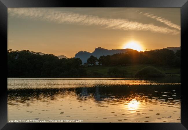 Sunset, Loughrigg Tarn Framed Print by Liz Withey